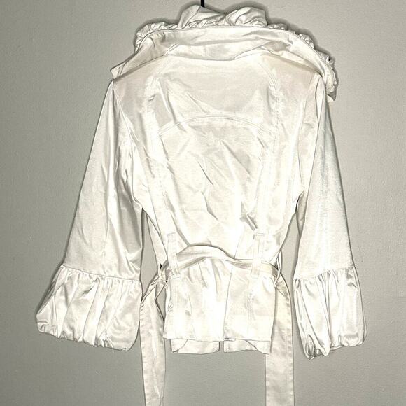 Blaque Label Zip Front Belted Bubble Cuff Collared Ivory Jacket Medium - Picture 3 of 12